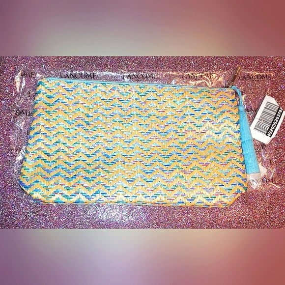 Blue Tassel Beach Woven Cosmetics Case Wristlet Purse Makeup Bag Lancome - Picture 1 of 6